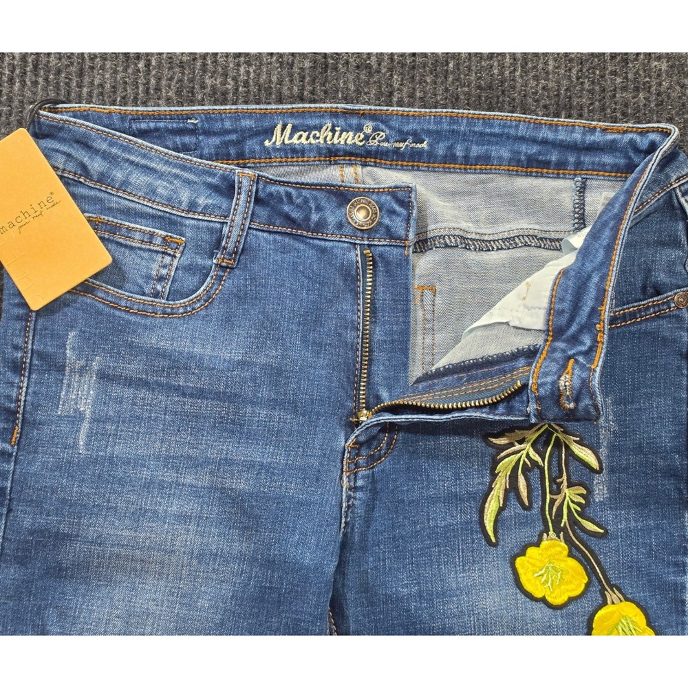 Machine Skinny Jeans Womens 31 Blue NWT Frayed Raw Hem Stretch Denim